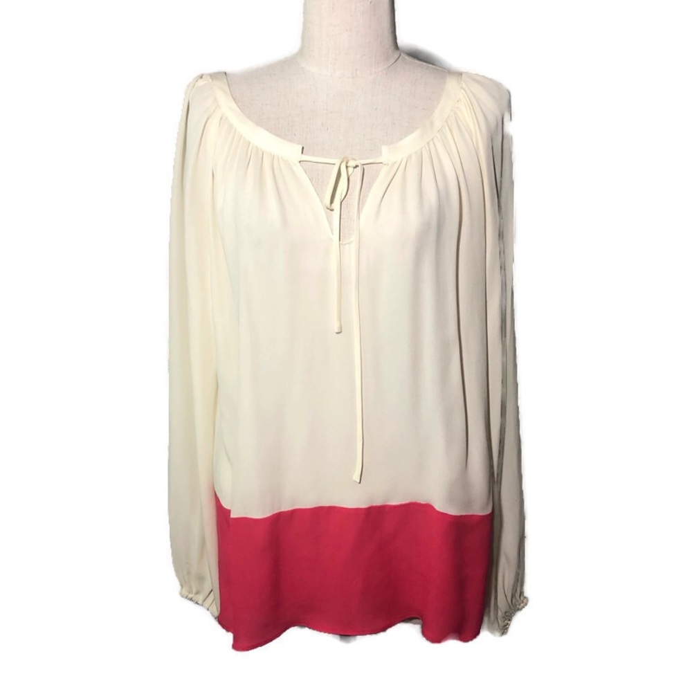 Parker S scoop neck long sleeve ivory pink blouse
